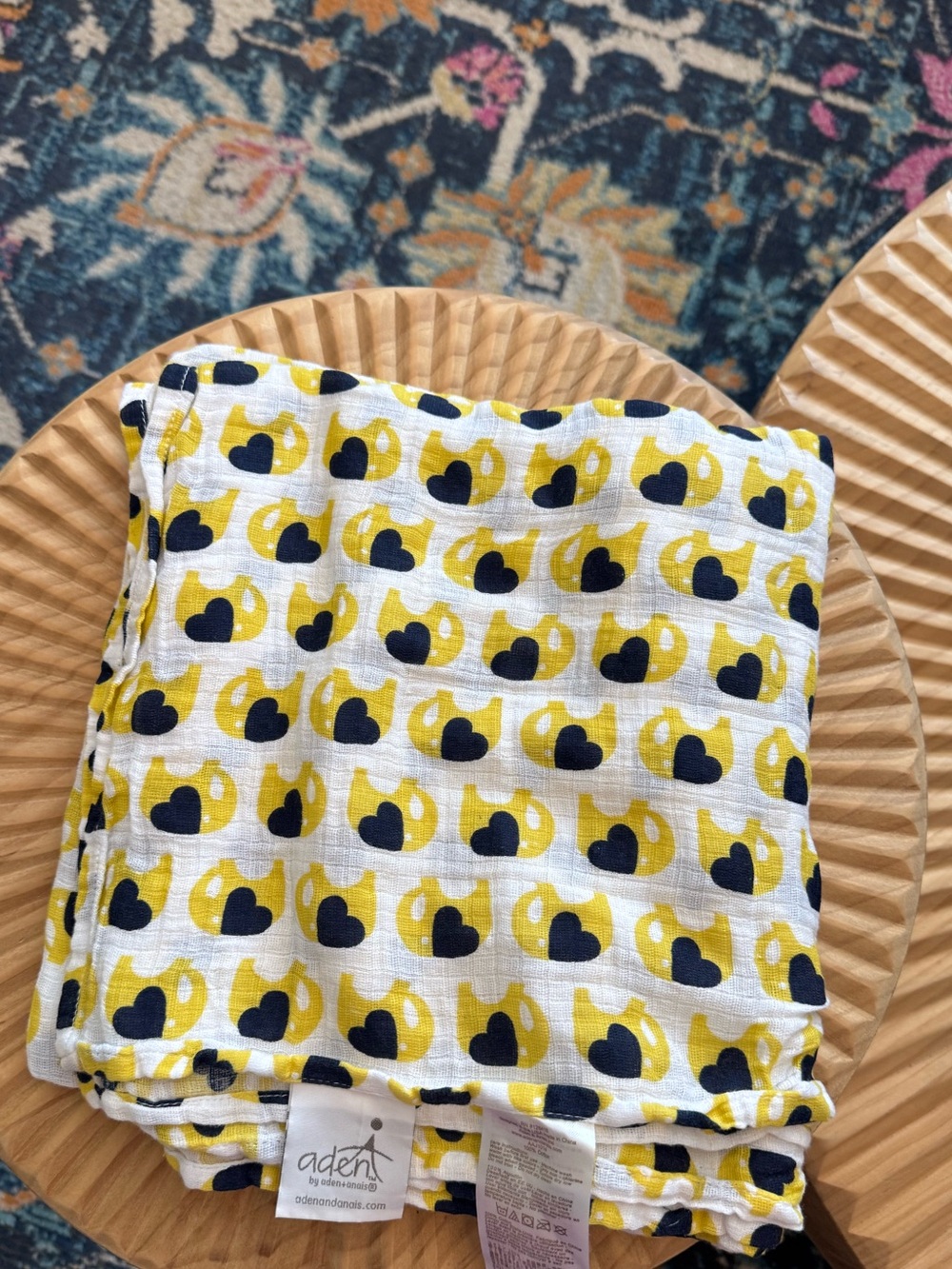 aden by aden + anais yellow elephant muslin swaddle blanket yellow and navy